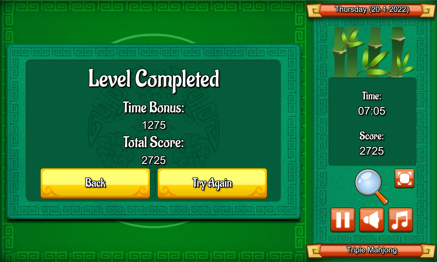 Daily Mahjong Triple Mahjong Level Complete Screen Screenshot.