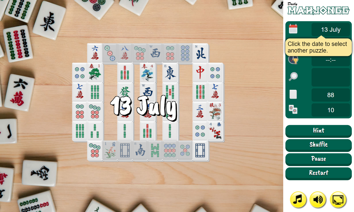 Daily Mahjongg Game Start Screenshot.