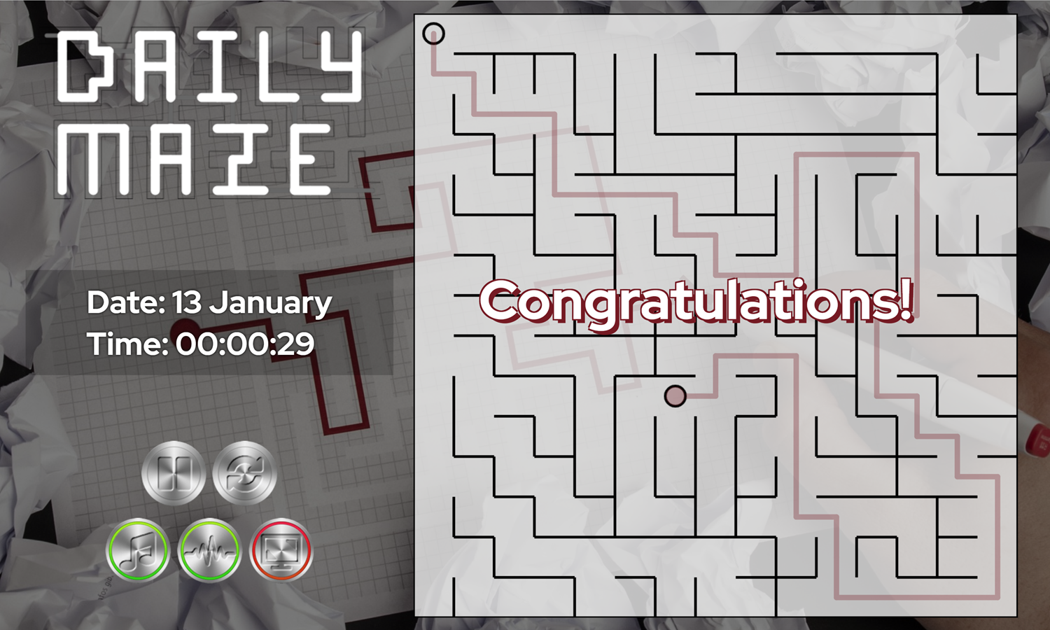 Daily Maze Game Path Complete Screenshot.