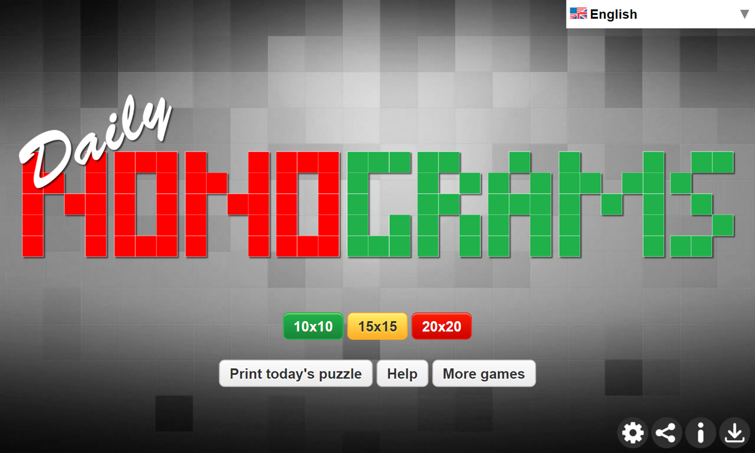 Daily Nonograms Game Welcome Screen Screenshot.