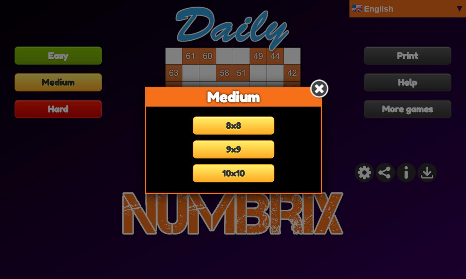 Daily Numbrix Game Stage Select Screenshot.