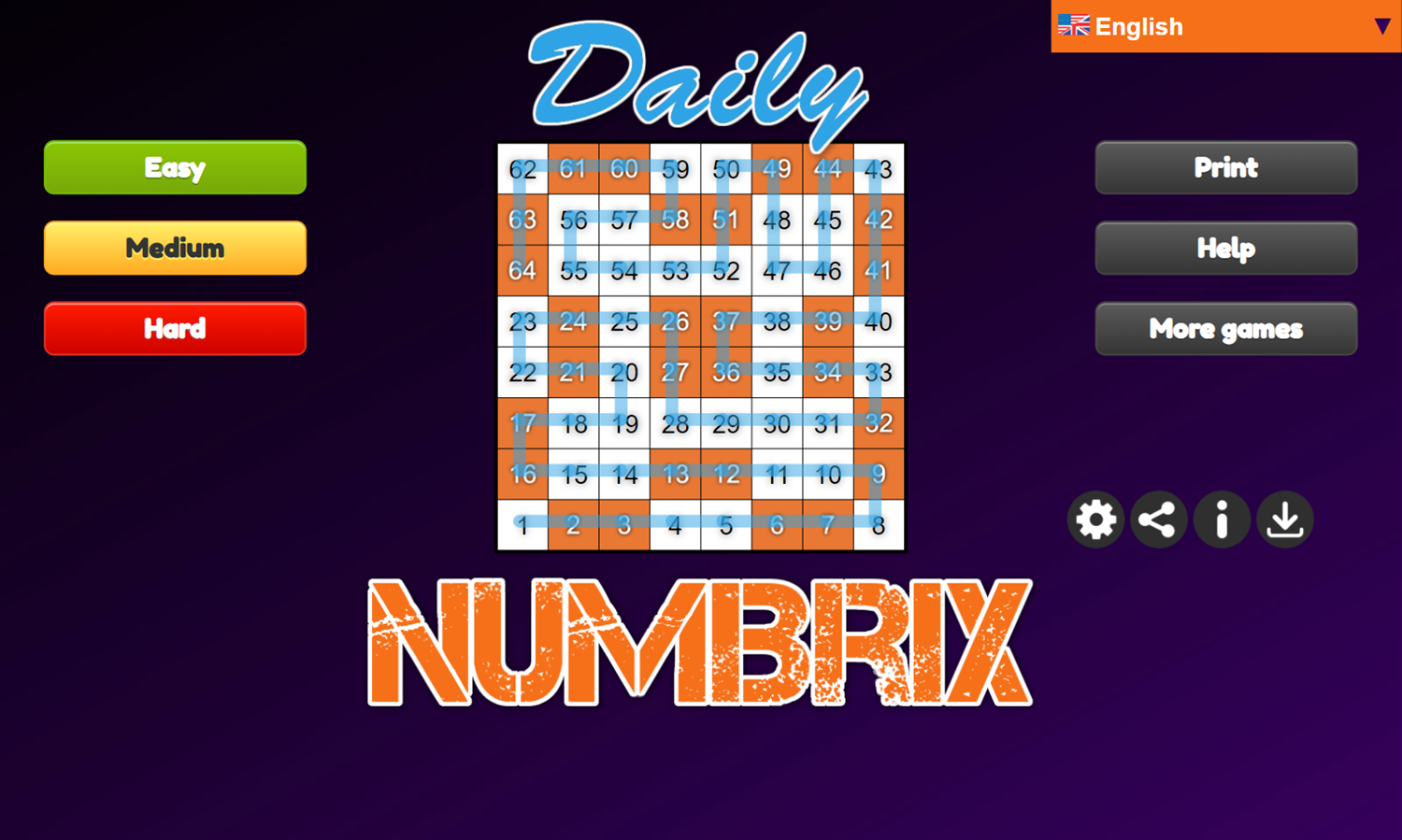 Daily Numbrix Game Welcome Screen Screenshot.