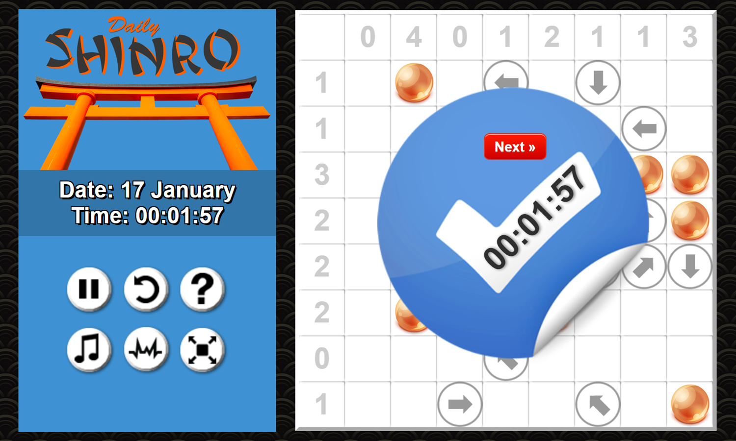 Daily Shinro Game Puzzle Solved Screenshot.