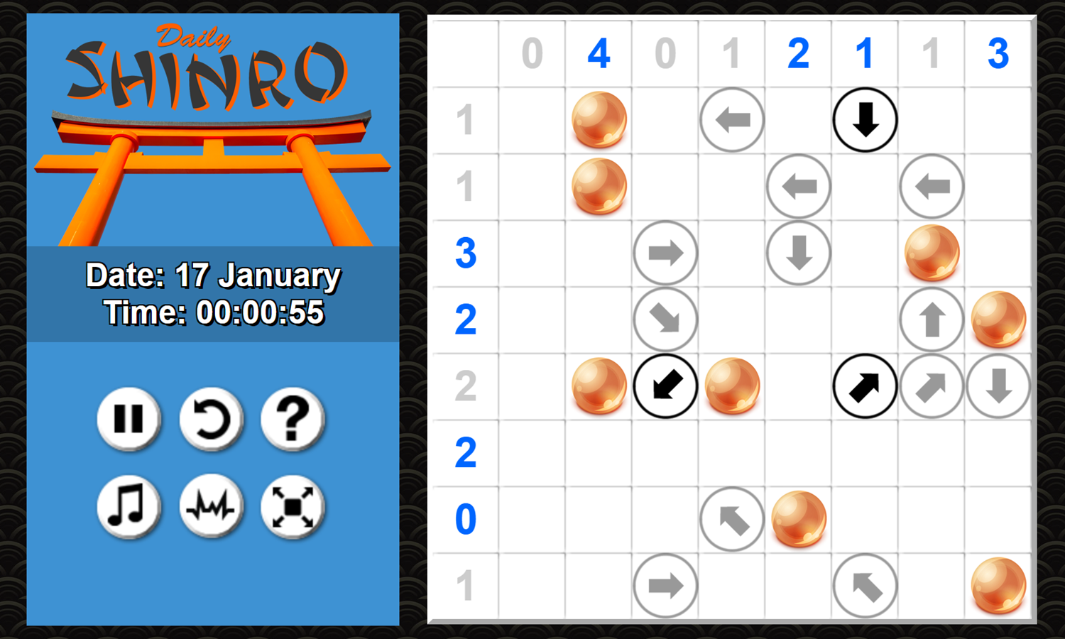 Daily Shinro Game Solving Puzzle Screenshot.