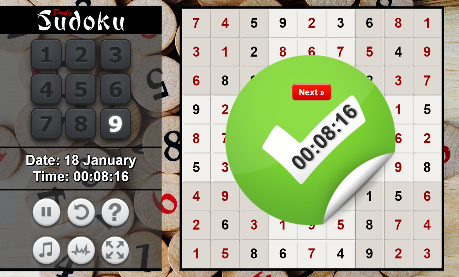 Daily Sudoku Game Puzzle Complete Screenshot.