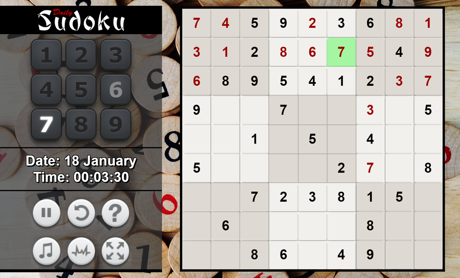 Daily Sudoku Game Solving Puzzle Screenshot.