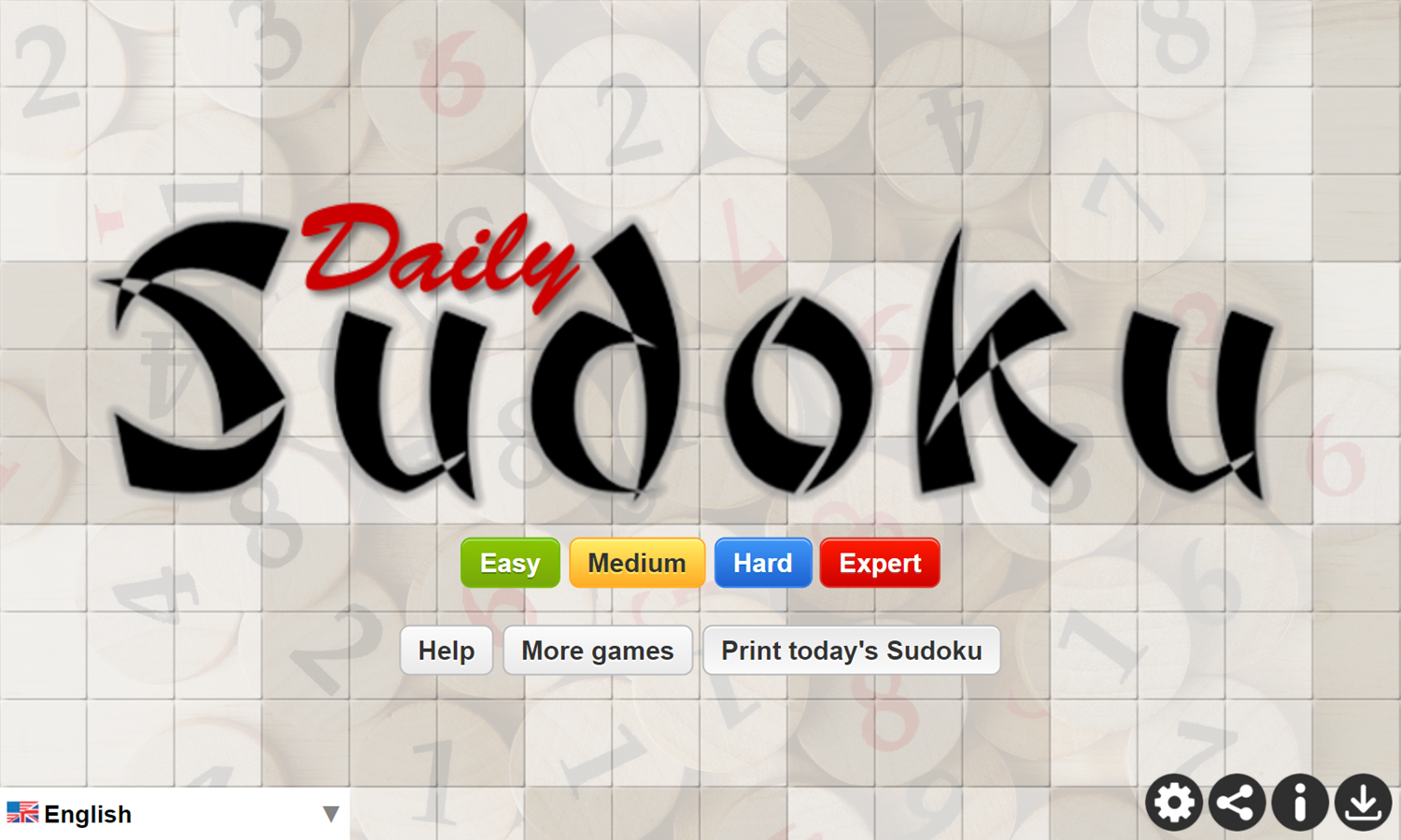 Daily Sudoku Game Welcome Screen Screenshot.
