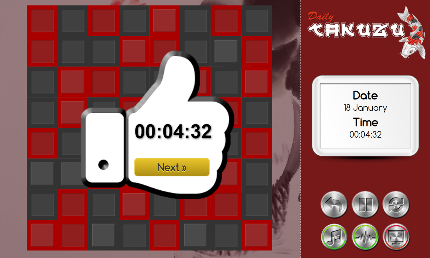 Daily Takuzu Game Puzzle Solved Screenshot.