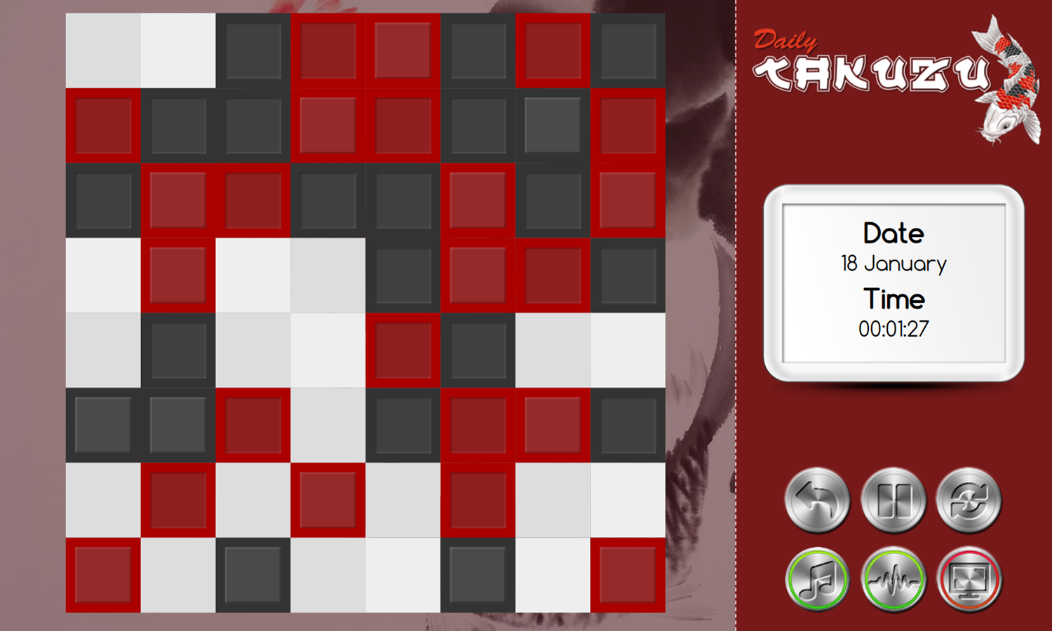 Daily Takuzu Game Solving Puzzle Screenshot.