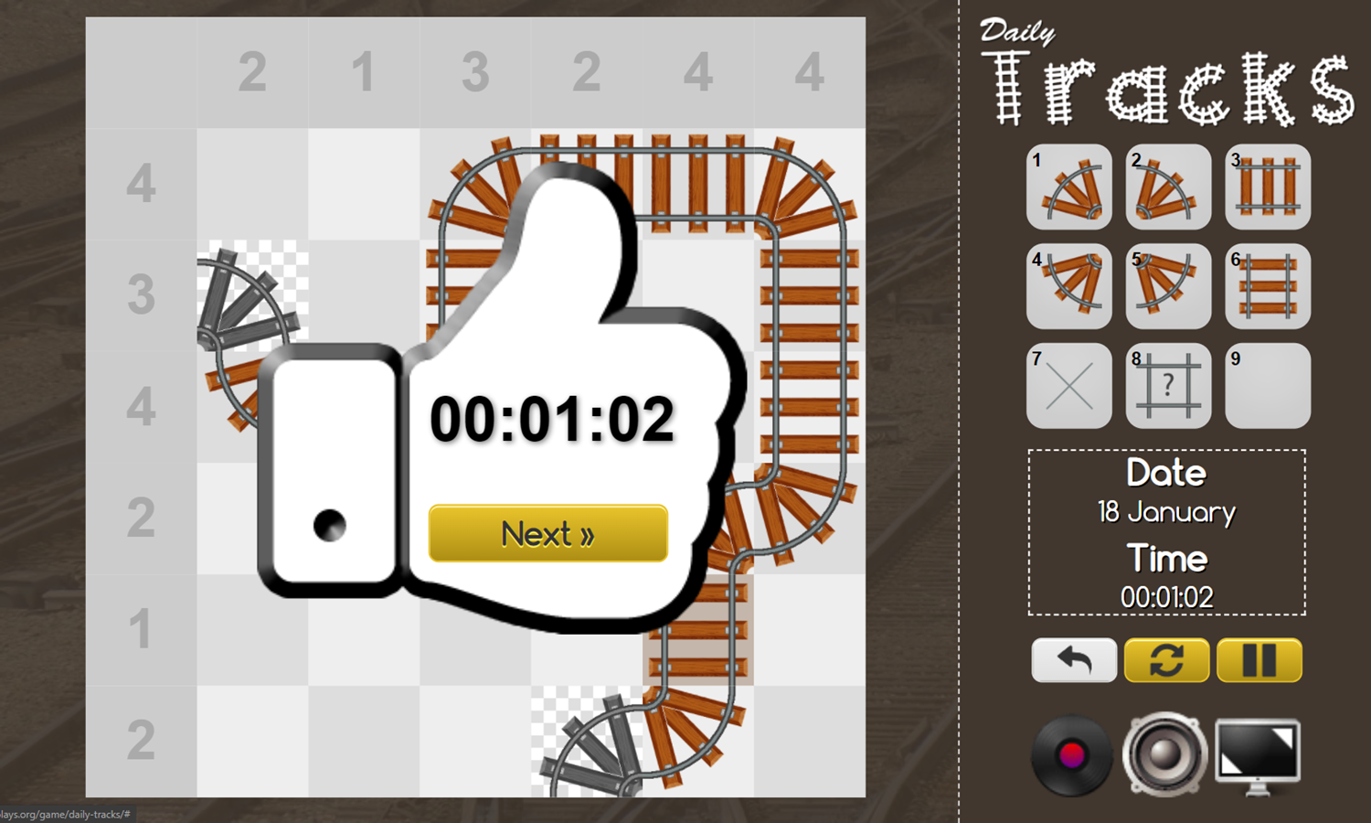 Daily Tracks Game Puzzle Solved Screenshot.