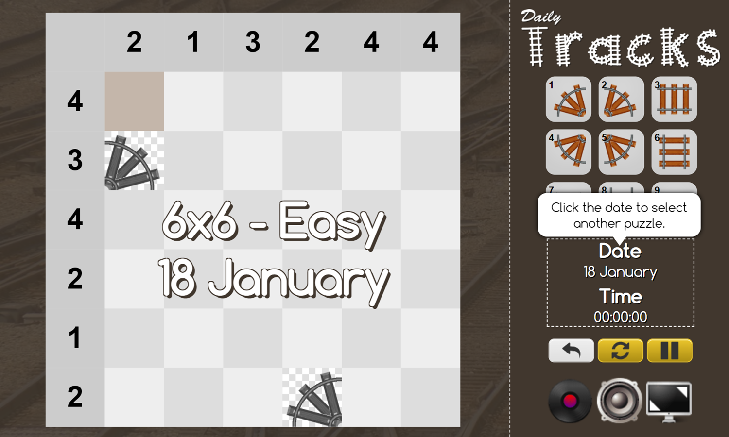 Daily Tracks Game Puzzle Start Screenshot.