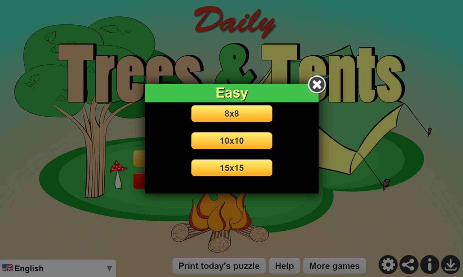 Daily Trees and Tents Game Level Select Screenshot.