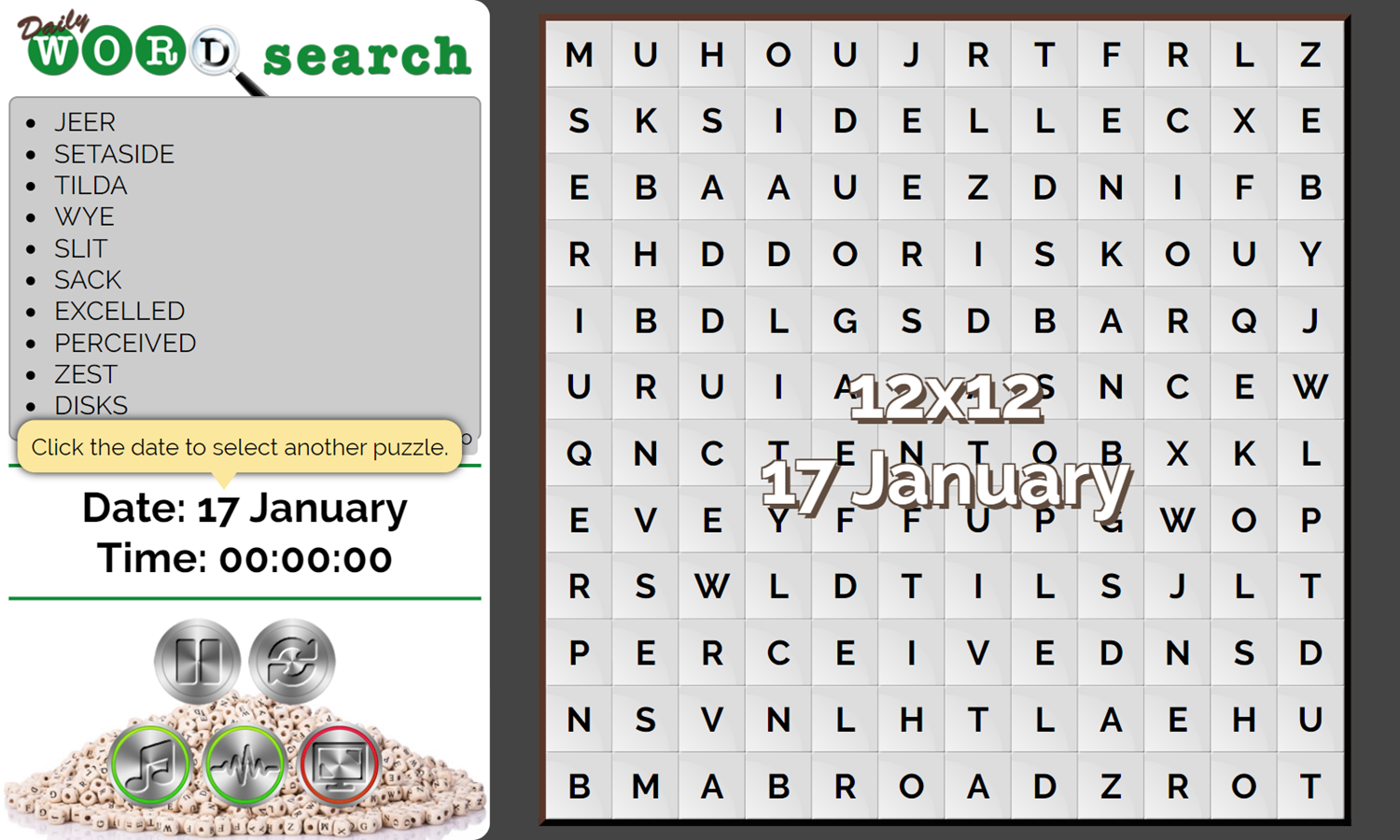 Daily Word Search Game Puzzle Start Screenshot.