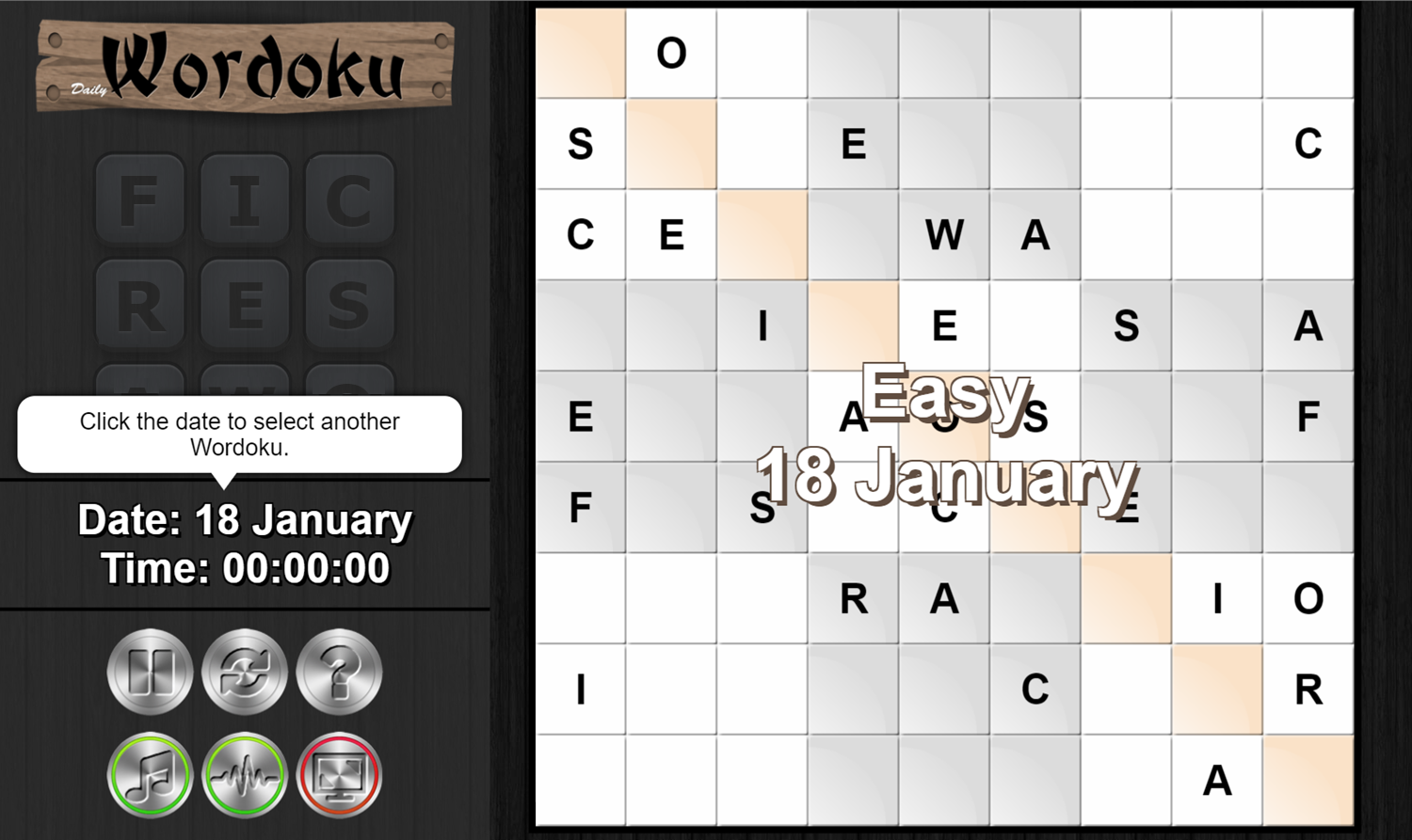 Daily Wordoku Game Start Screenshot.
