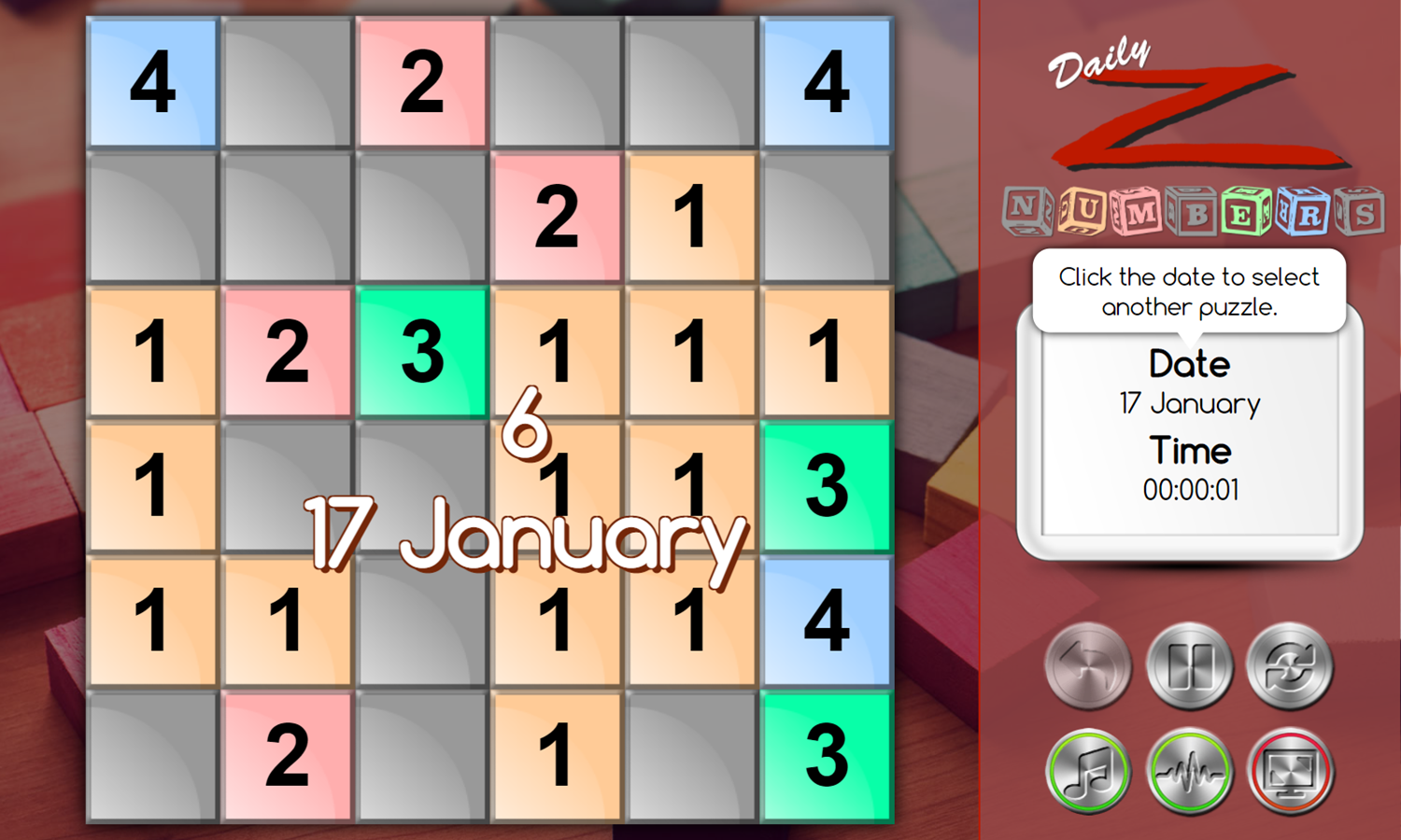 Daily Z Numbers Game Start Screenshot.