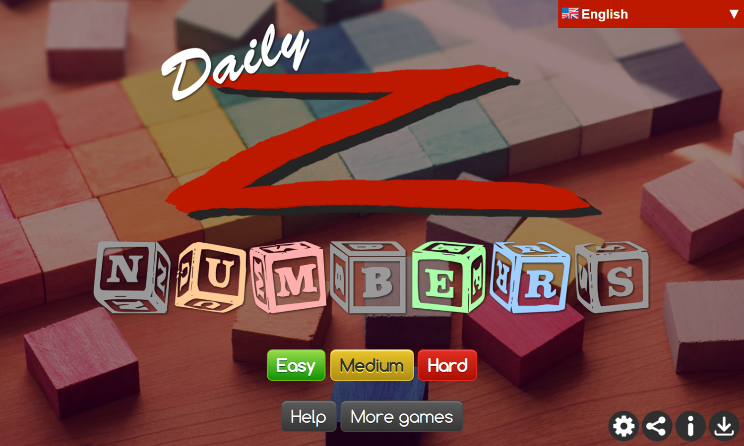 Daily Z Numbers Game Welcome Screen Screenshot.