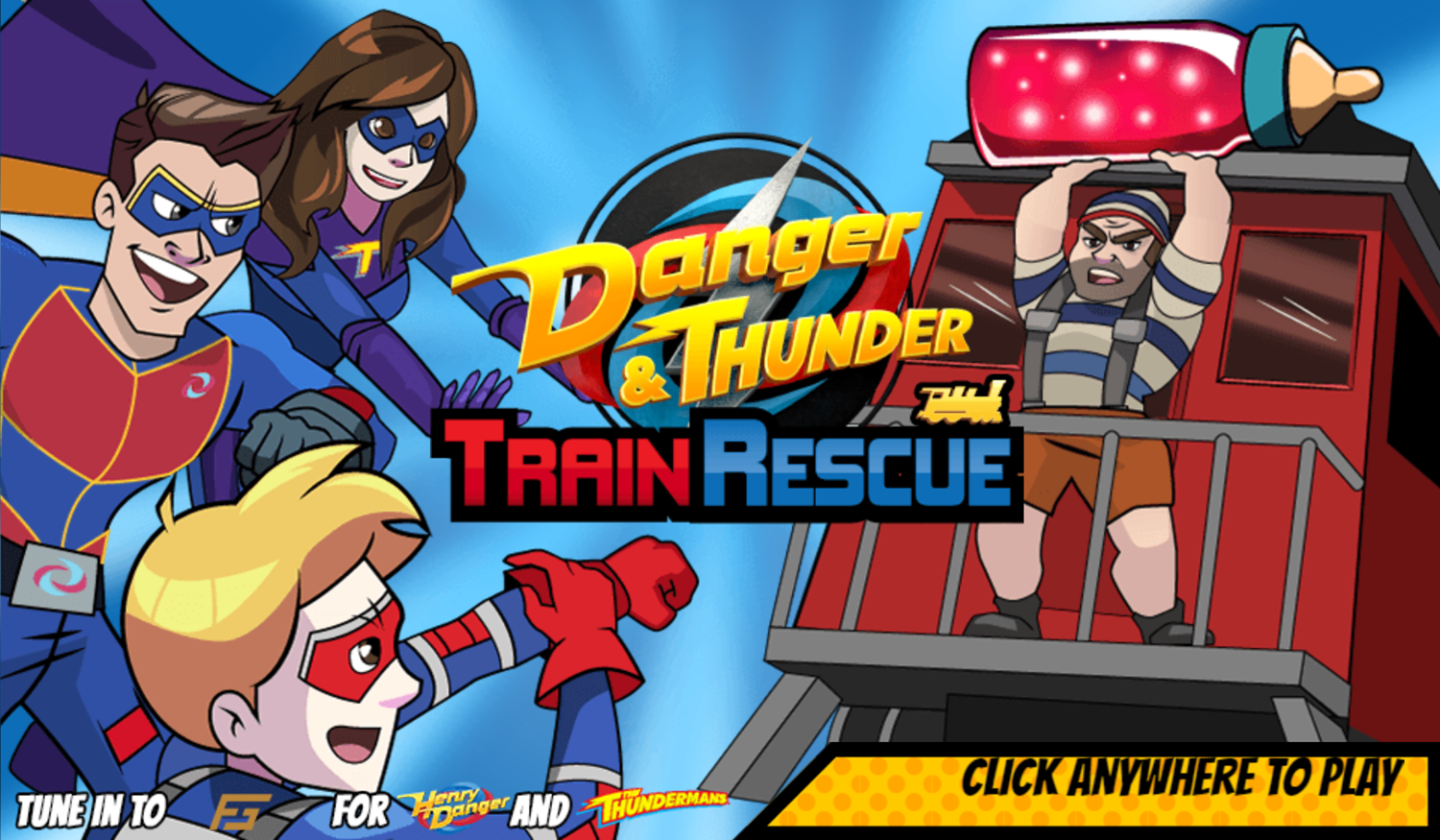 Danger and Thunder Train Rescue Game Welcome Screen Screenshot.