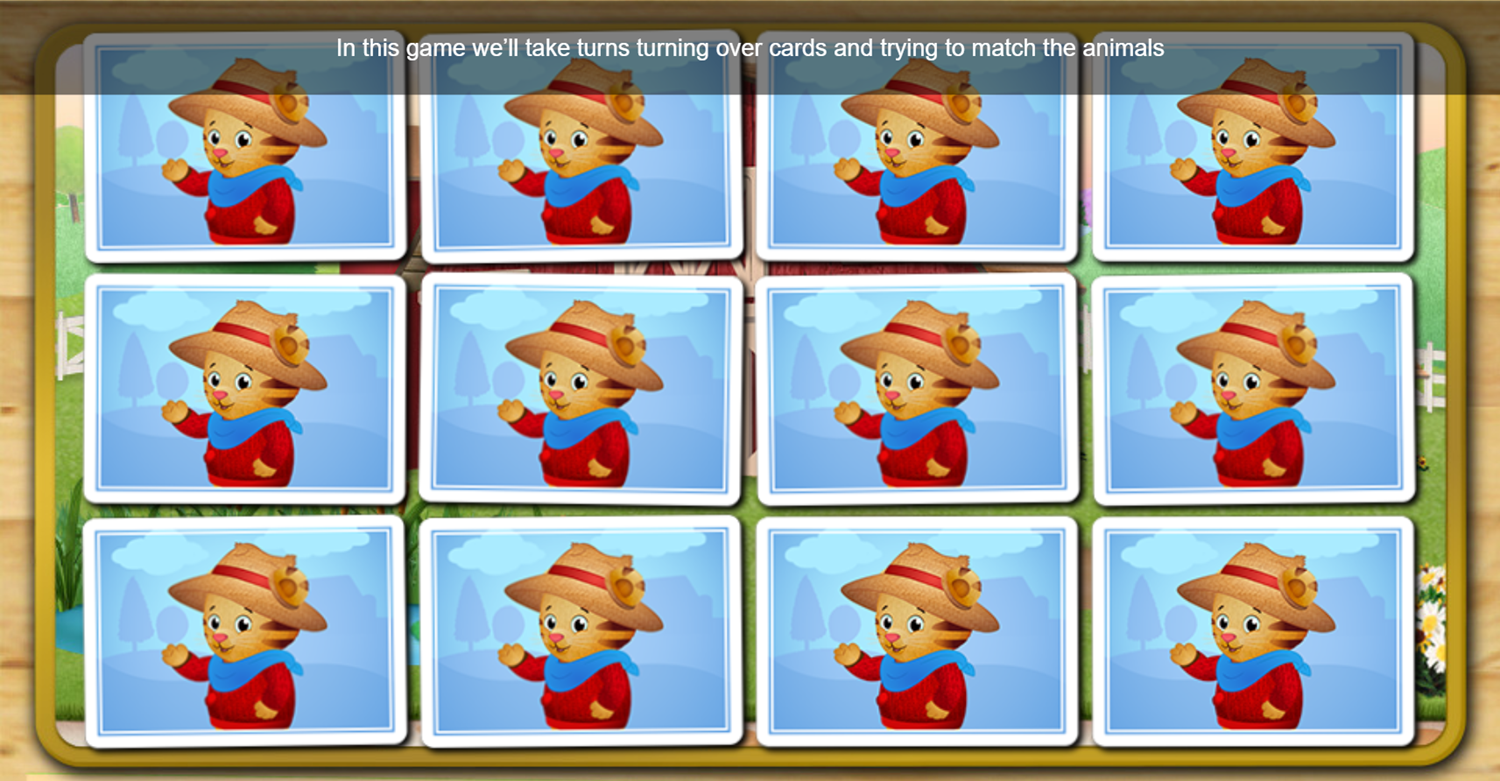 Daniel Tiger's Neighborhood Barnyard Match Game Start Screenshot.