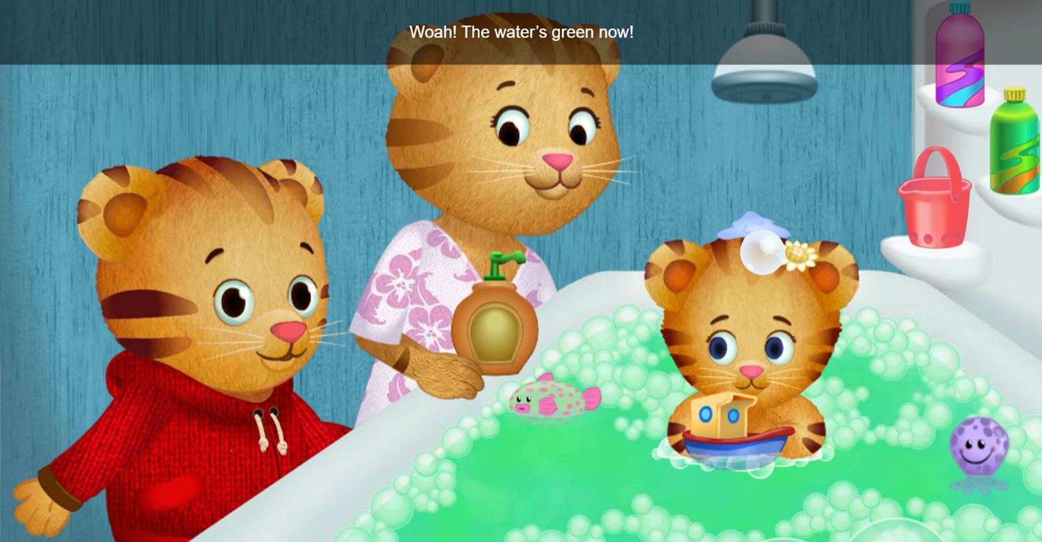 Daniel Tiger's Neighborhood Bathtime Helper Game Green Bath Screenshot.