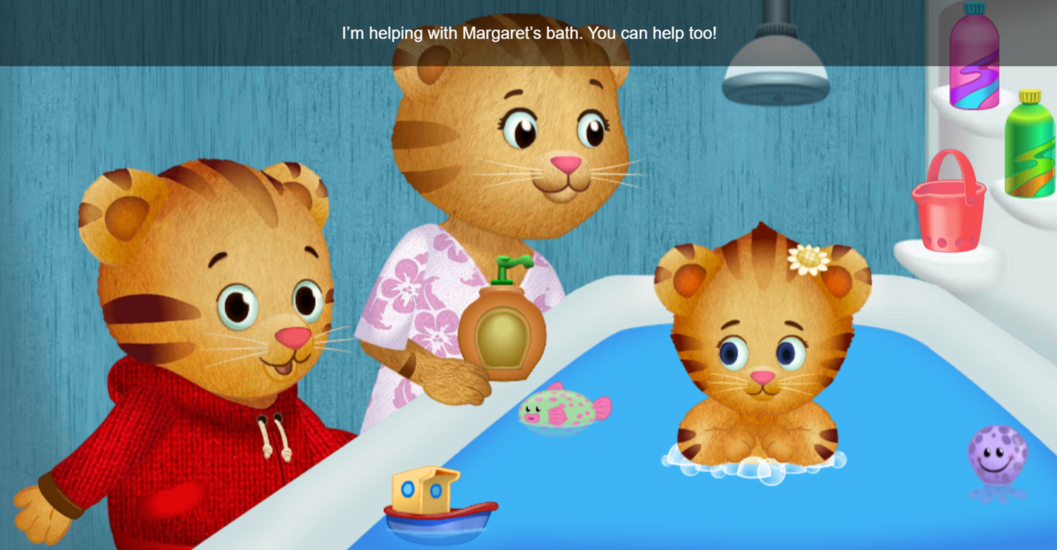 Daniel Tiger's Neighborhood Bathtime Helper Game Introduction Screenshot.
