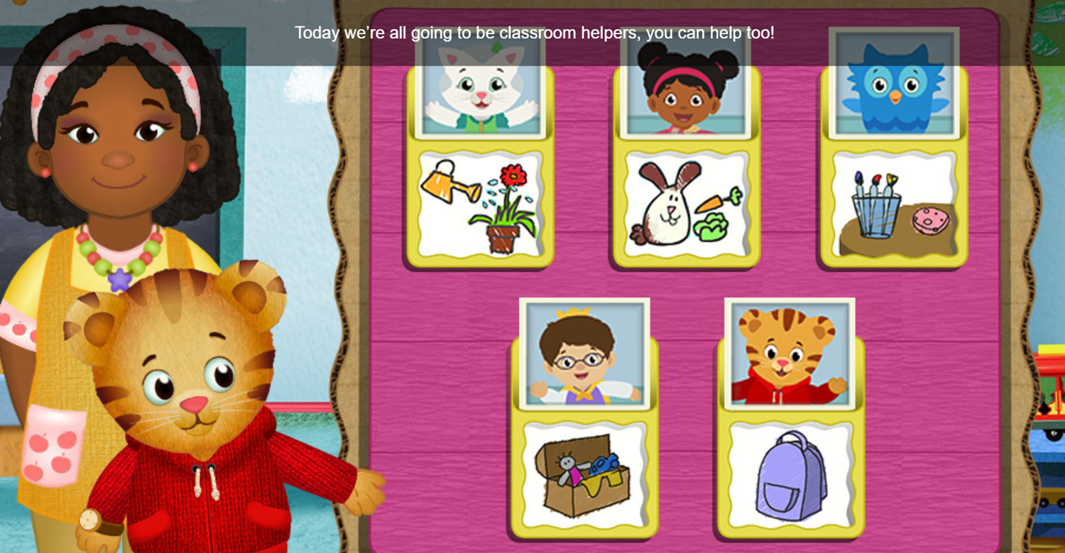 Daniel Tiger's Neighborhood Classroom Helpers Game Main Menu Screenshot.
