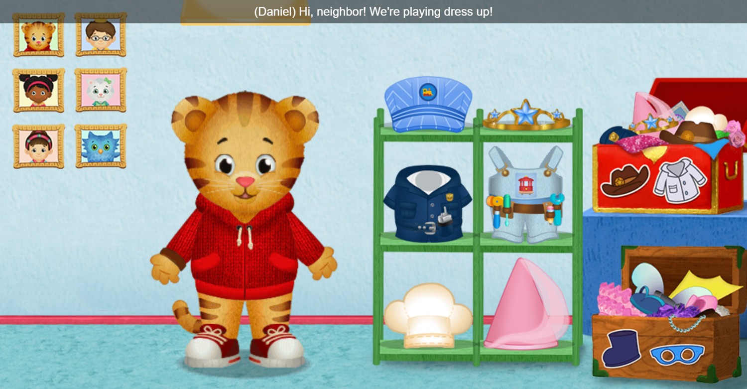 Daniel Tiger's Neighborhood Dress Up Game Introduction Screenshot.