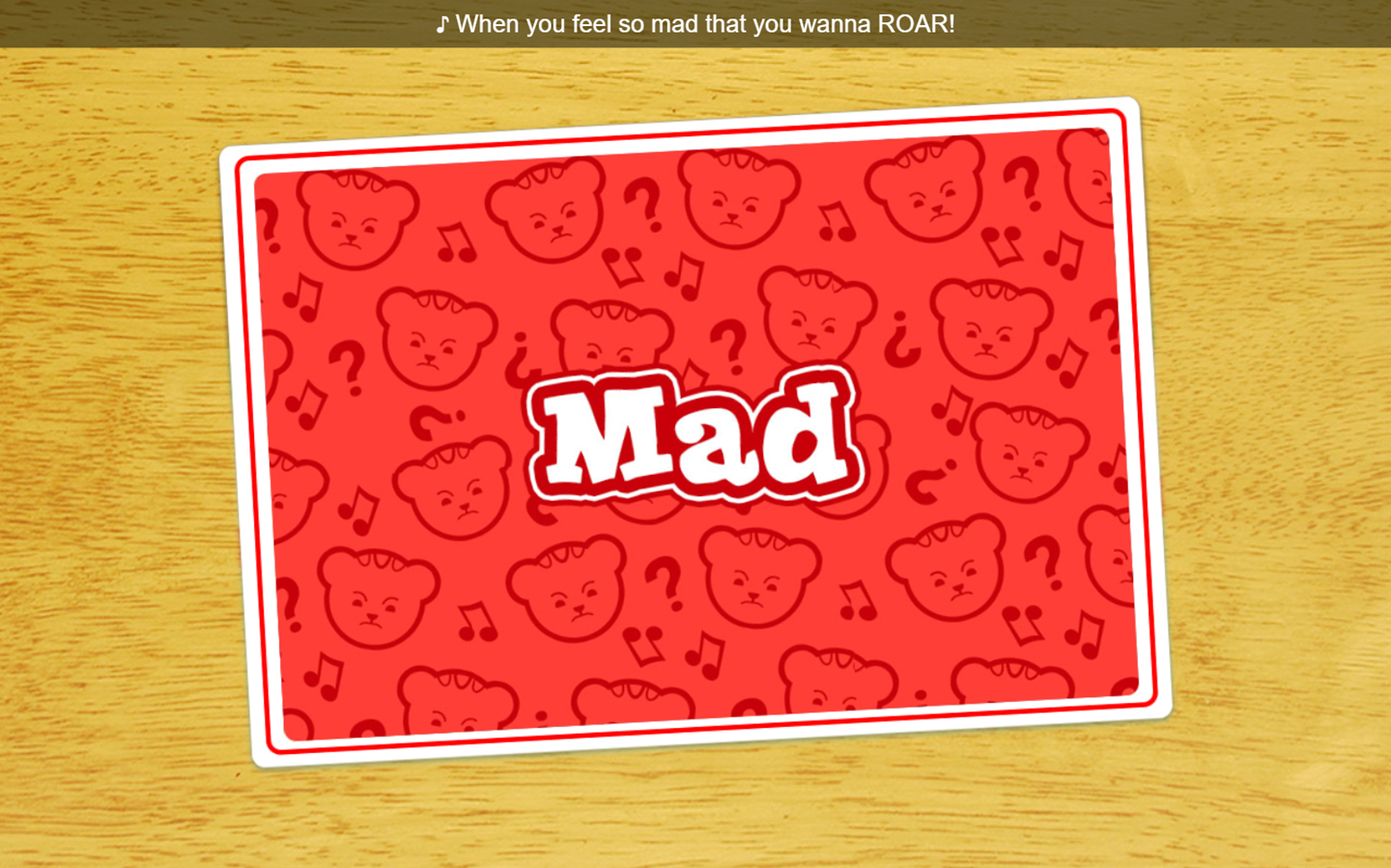 Daniel Tiger's Neighborhood Guess the Feeling Game Answer Card Screenshot.