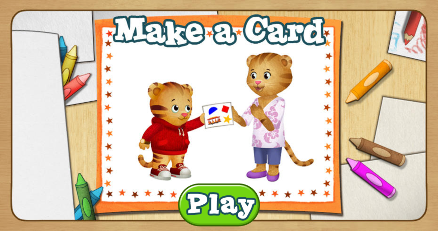 Daniel Tiger's Neighborhood Make a Card Game Welcome Screen Screenshot.