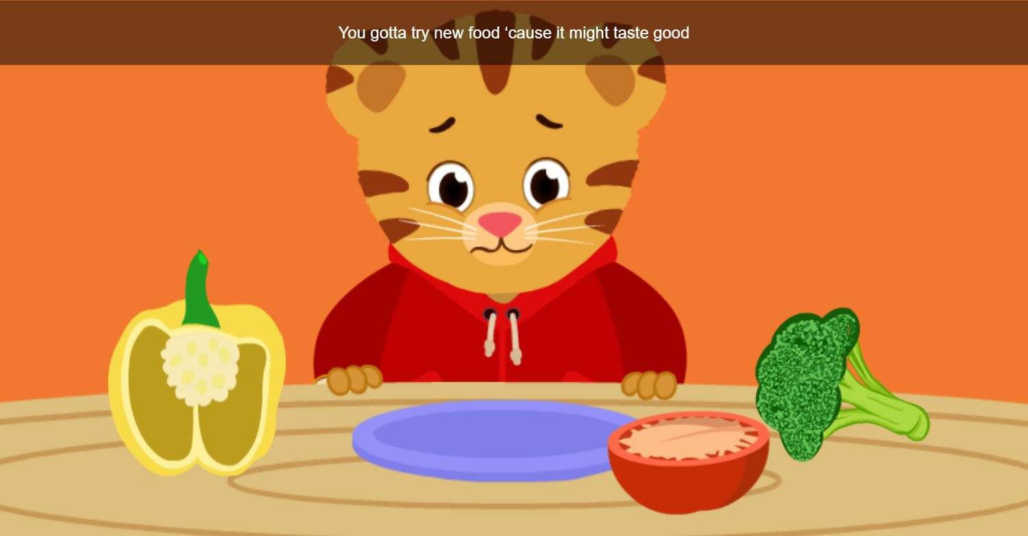 Daniel Tiger's Neighborhood Spin and Sing Game Eating Lesson Screenshot.