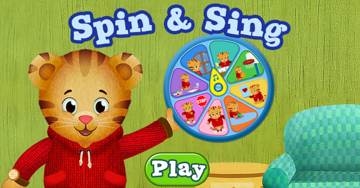 Daniel Tiger's Neighborhood Spin and Sing Game Welcome Screen Screenshot.