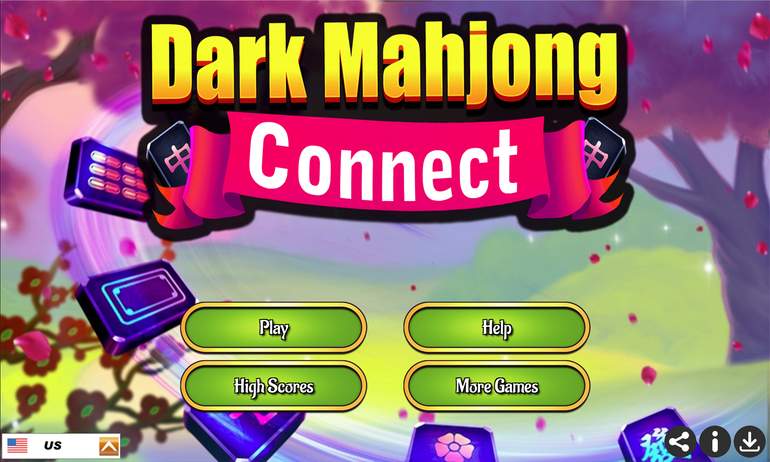Dark Mahjong Connect Game Welcome Screen Screenshot.