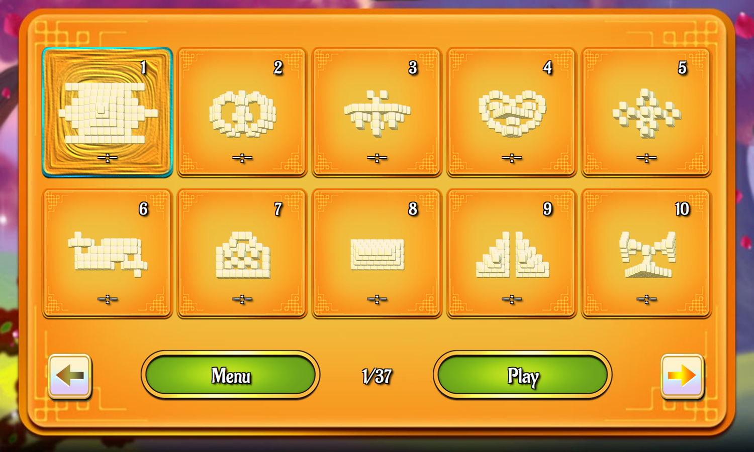 Dark Mahjong Solitaire Game Level Select Screenshot.