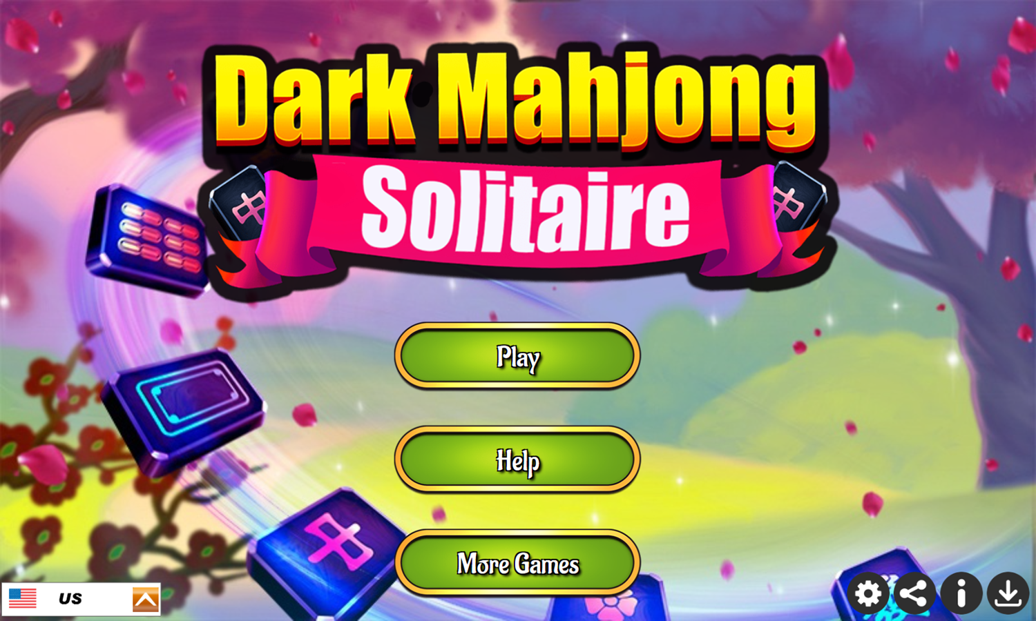 Dark Mahjong Solitaire Game Welcome Screen Screenshot.