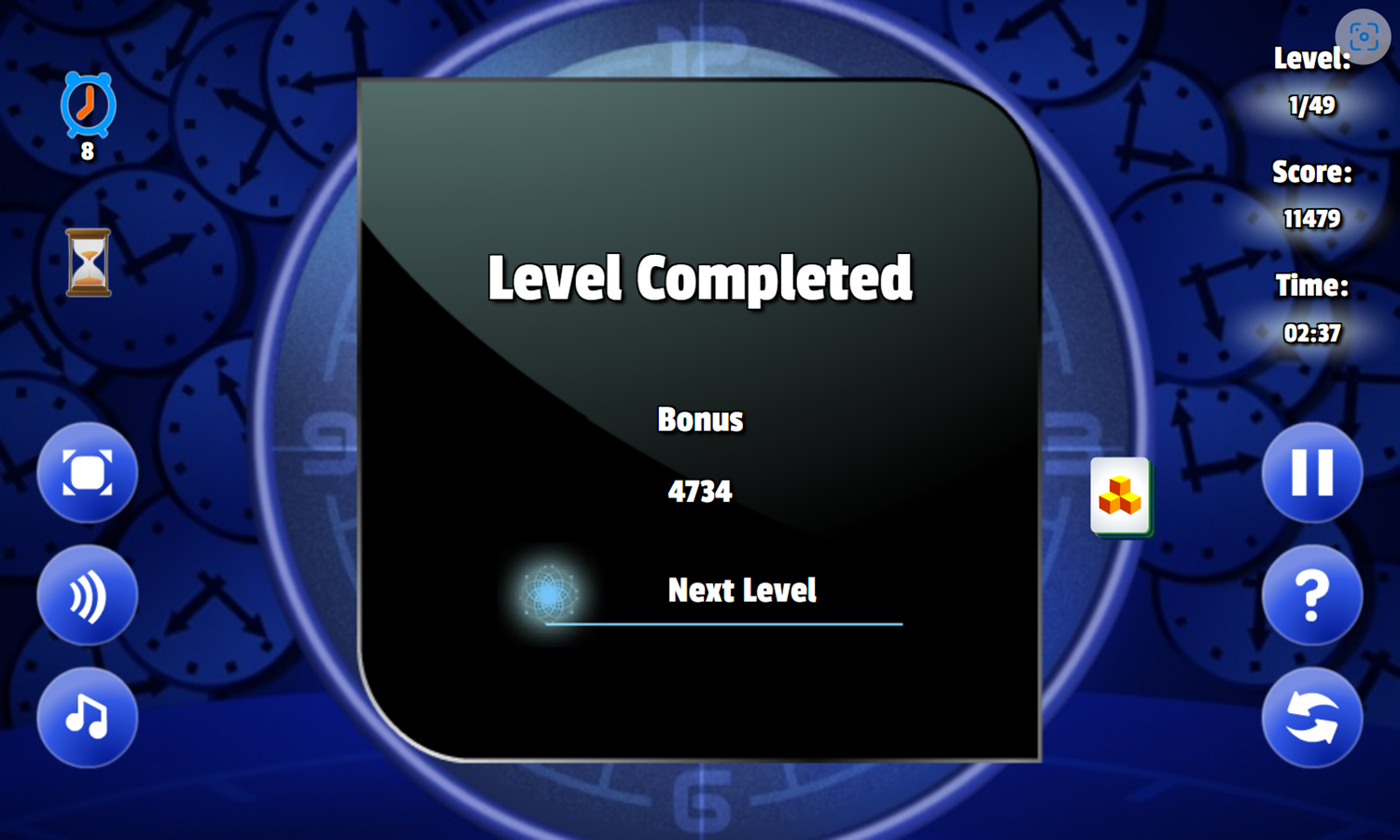 Dark Time Mahjong Game Level Completed Screenshot.