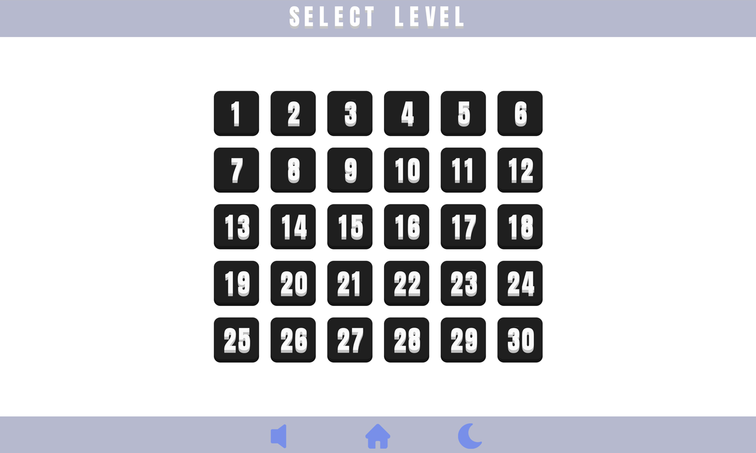 Dasshu Box Game Level Select Screen Screenshot.