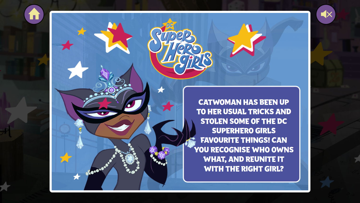 DC Super Hero Girls Catwoman Caper Quiz Game Intro Screenshot.