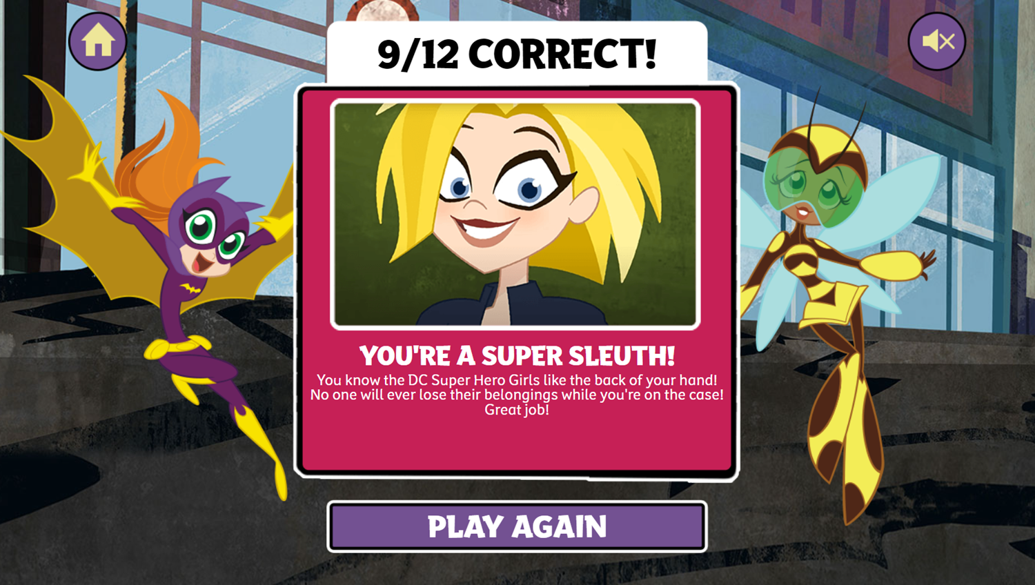 DC Super Hero Girls Catwoman Caper Quiz Game Result Screenshot.