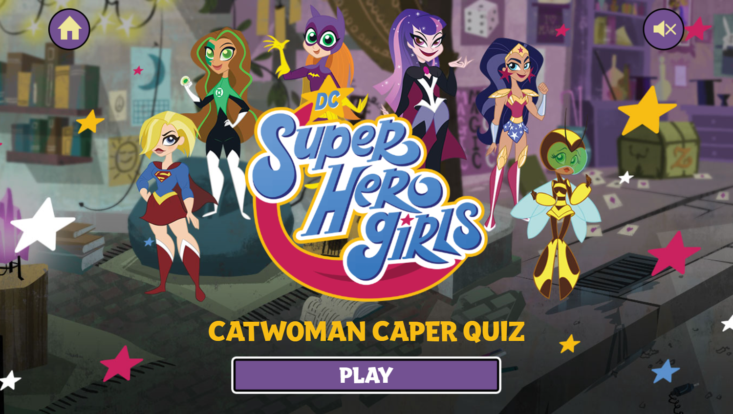 DC Super Hero Girls Catwoman Caper Quiz Game Welcome Screen Screenshot.