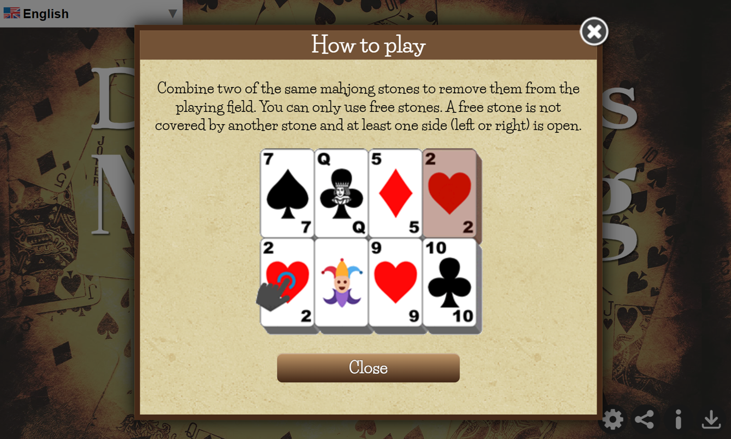 Deck of Cards Mahjong Game How To Play Screenshot.