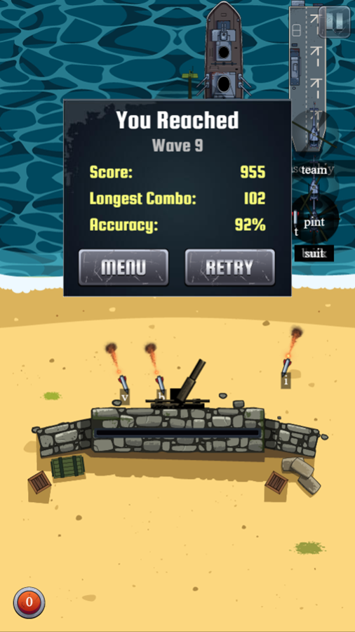 Defend The Beach Game Over Screenshot.