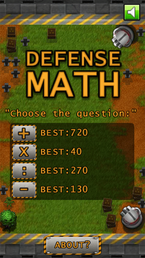 Defense Math Welcome Screen Screenshots.