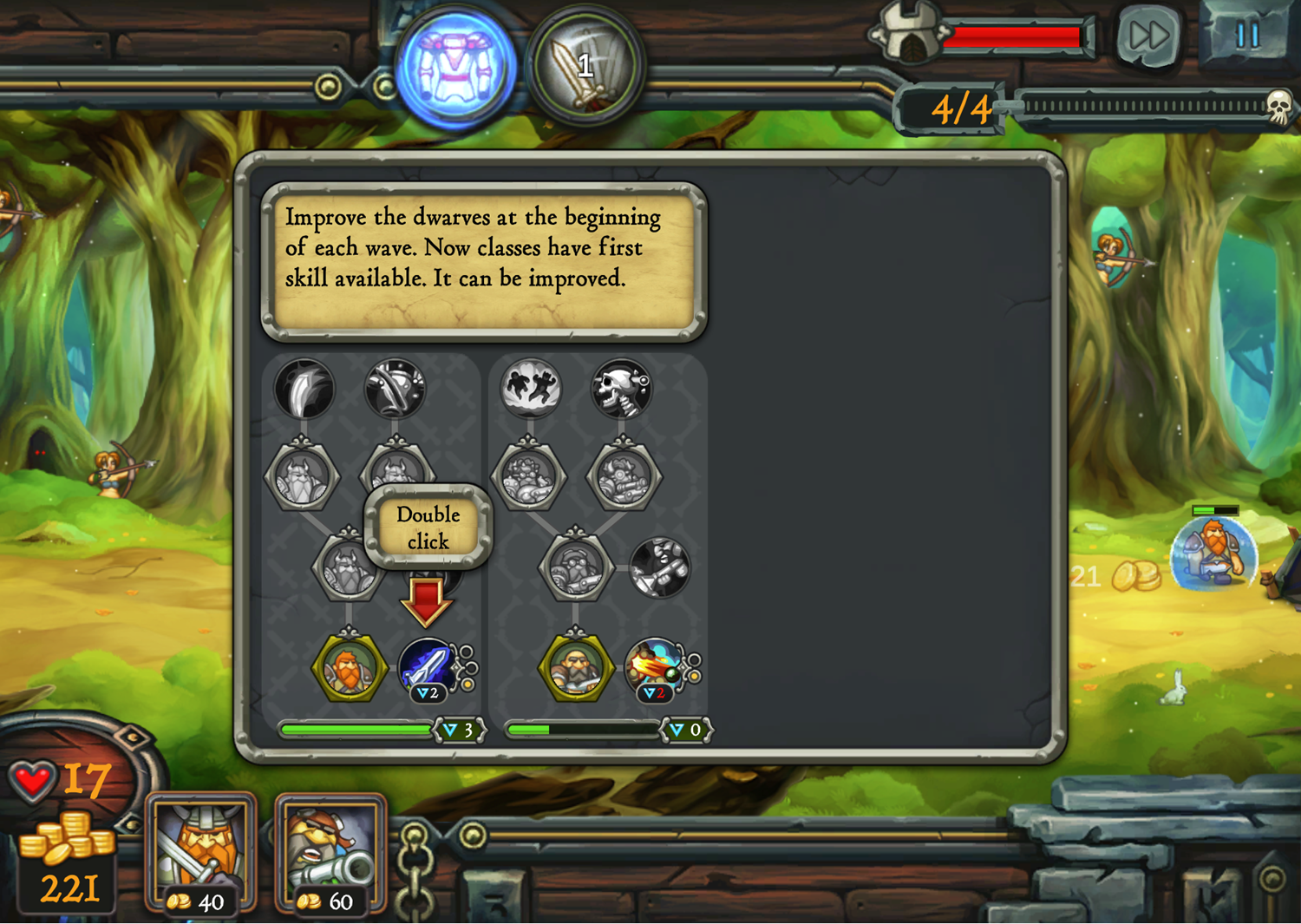 Defentures Game Improve Dwarves Before Each Wave Screenshot.