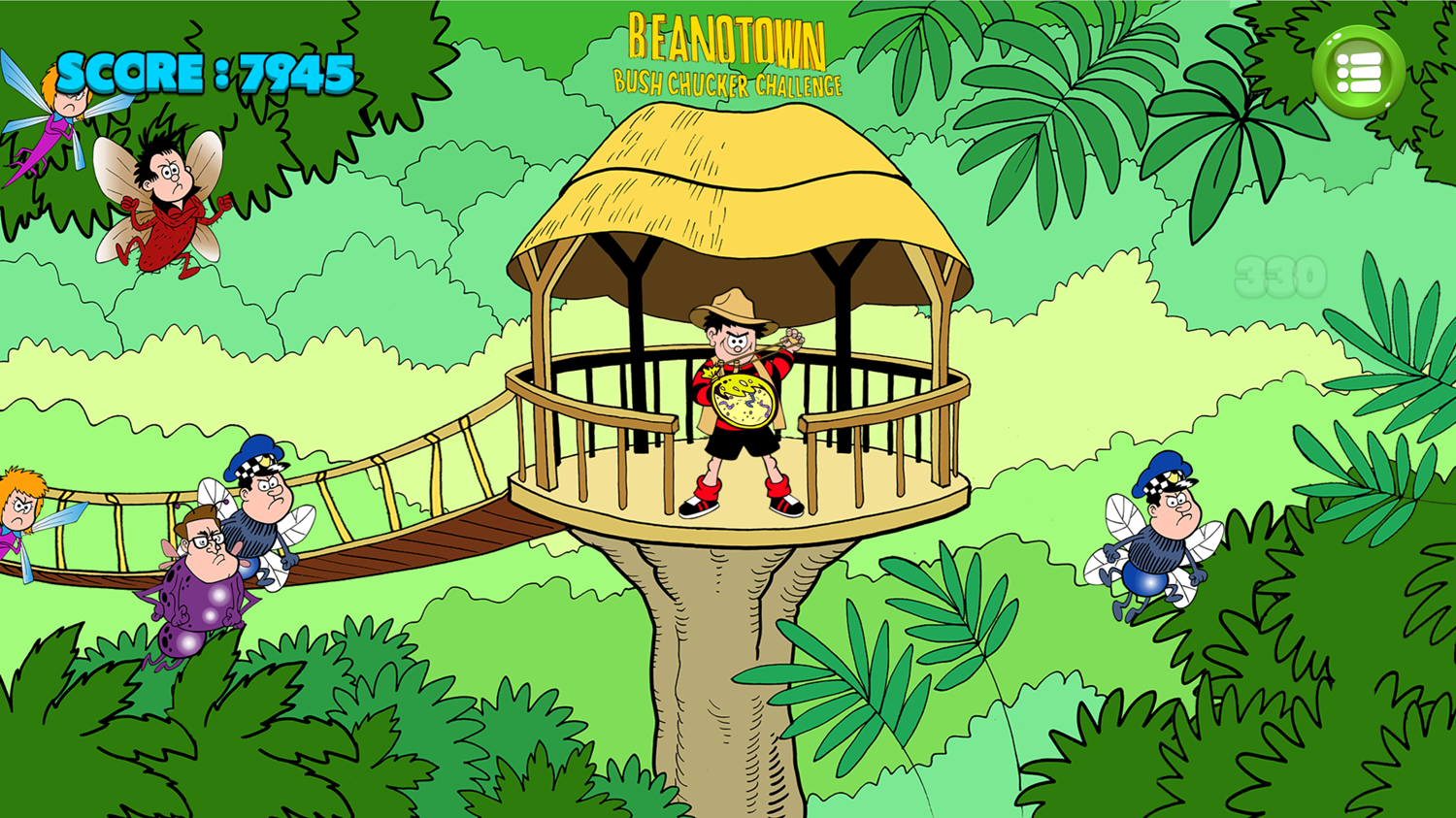 Dennis & Gnasher Beantown Bush Chucker Challenge Game Screenshot.