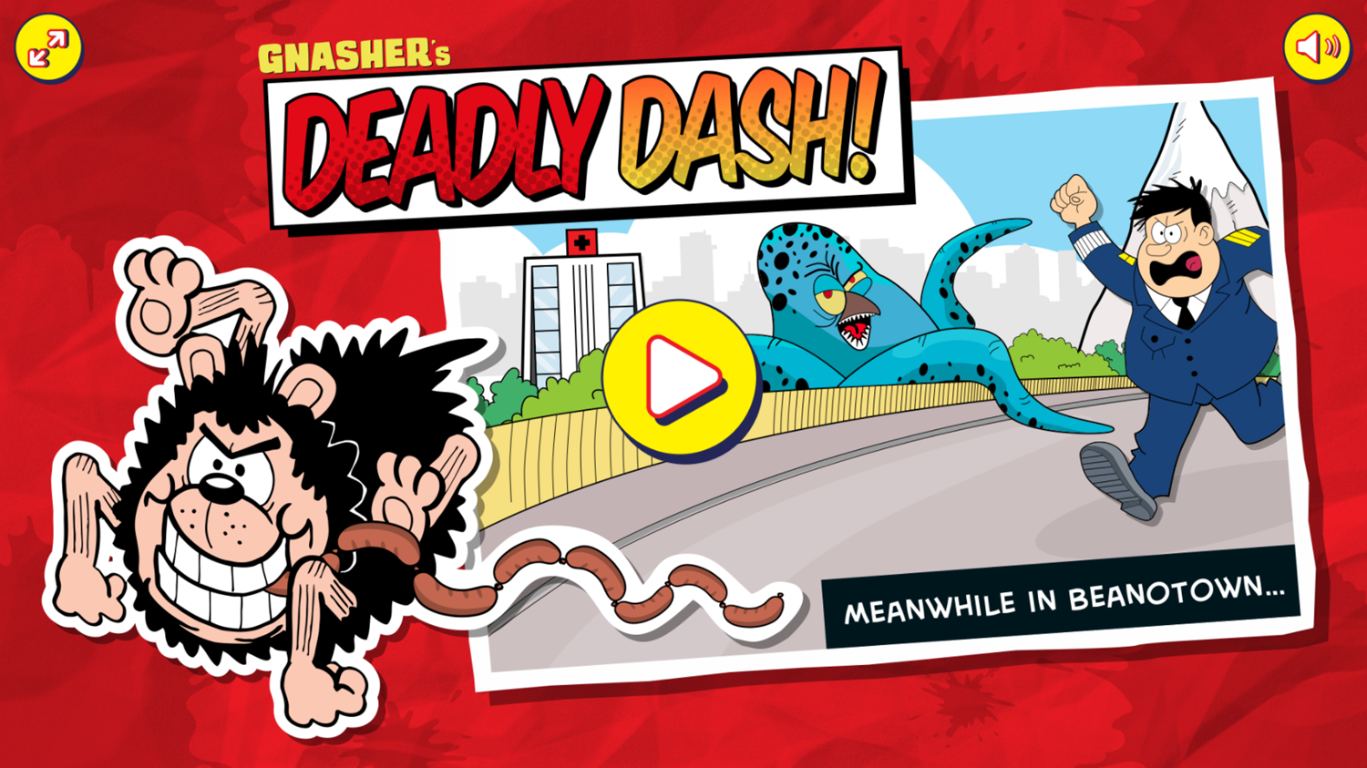 Dennis & Gnasher Gnasher's Deadly Dash Game Welcome Screen Screenshot.