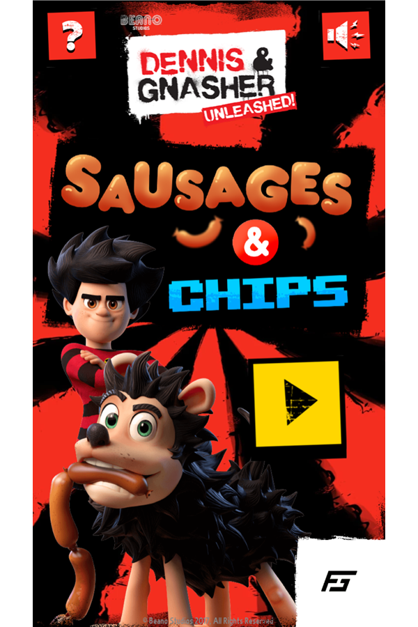 Dennis & Gnasher Sausage & Chips Game Welcome Screen Screenshot.