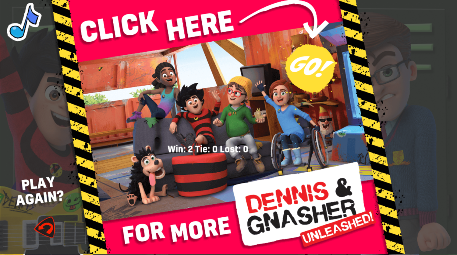 Dennis & Gnasher Top Cards Game Over Screenshot.