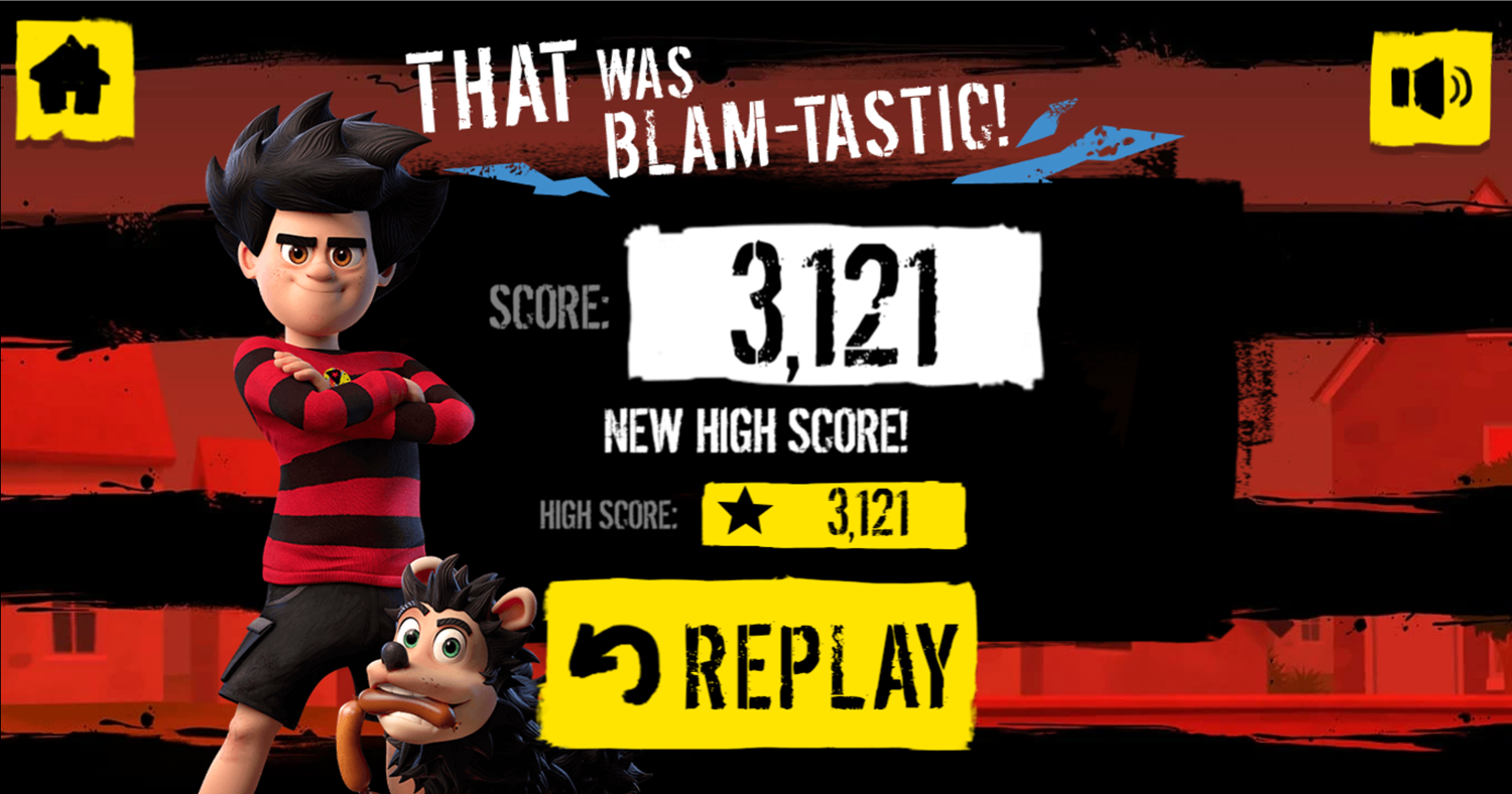 Dennis & Gnasher Xtreme Dennis Game Over Screenshot.