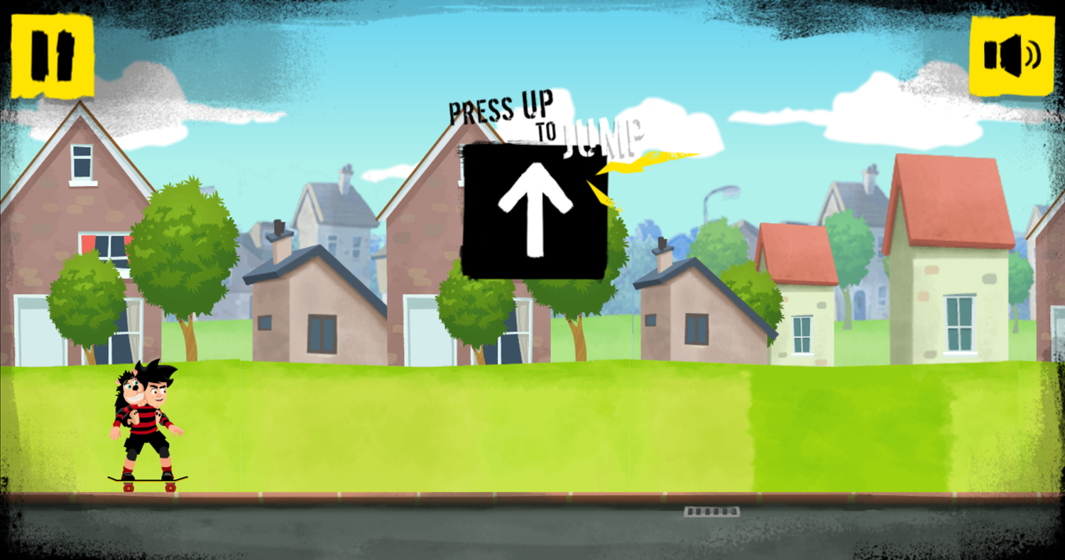 Dennis & Gnasher Xtreme Dennis Game Jumping Instructions Screenshot.