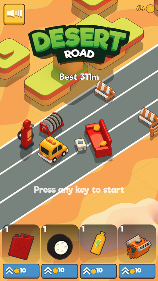 Desert Road Game Welcome Screen Screenshot.