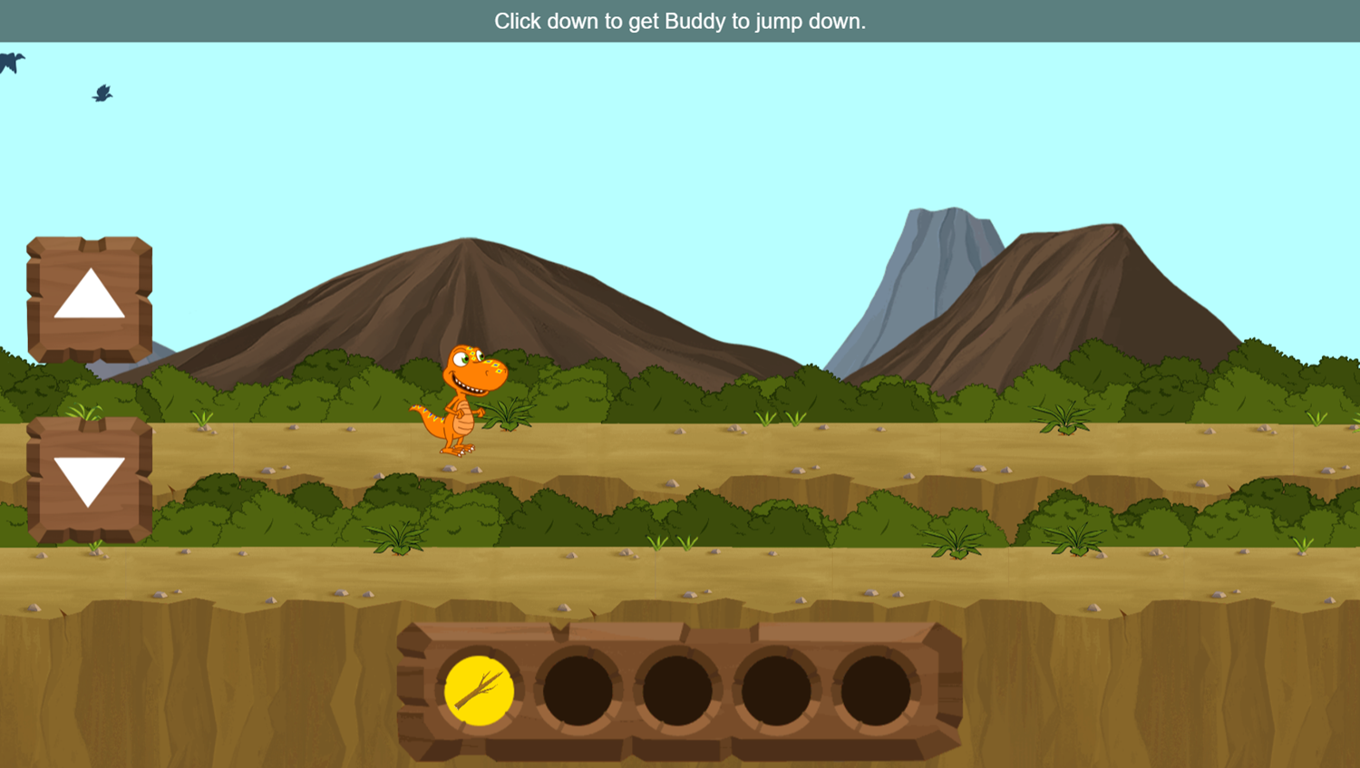 Dinosaur Train Buddy's Big Campout Adventure Game Down Button Screenshot.